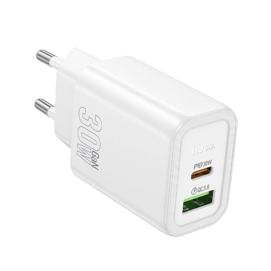 Įkroviklis Hoco N63 30W GaN USB-C/USB-A baltas Default Title