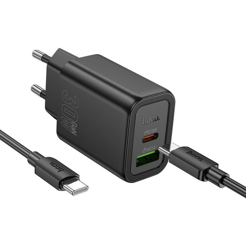 Įkroviklis Hoco N63 30W GaN USB-C/USB-A + USB-C to USB-C cable 1.0m juodas Default Title