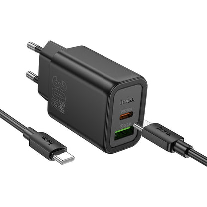 Įkroviklis Hoco N63 30W GaN USB-C/USB-A + USB-C to USB-C cable 1.0m juodas Default Title