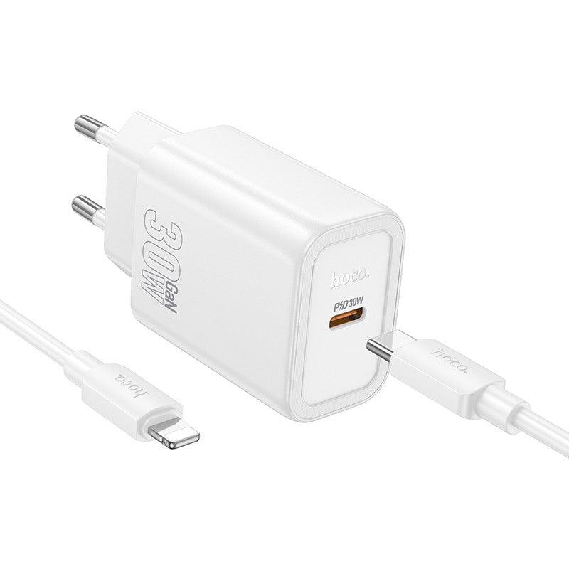 Įkroviklis Hoco N62 30W GaN USB-C + USB-C to Lightning cable 1.0m baltas Default Title