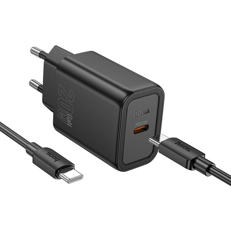 Įkroviklis Hoco N60 20W GaN USB-C + USB-C to USB-C cable 1.0m juodas Default Title