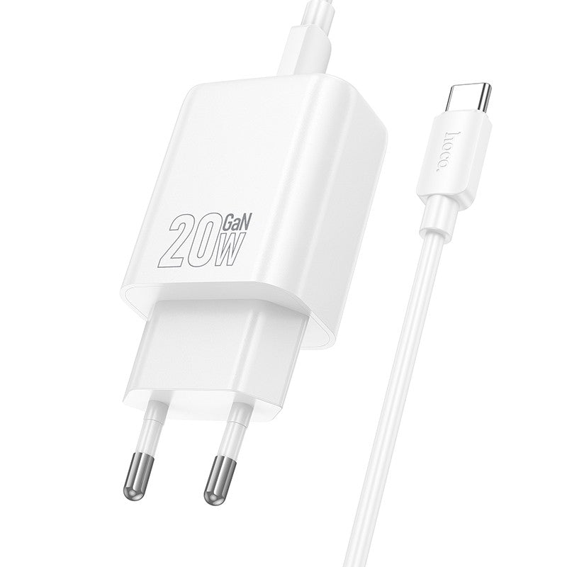 Įkroviklis Hoco N60 20W GaN USB-C + USB-C to USB-C cable 1.0m baltas Default Title