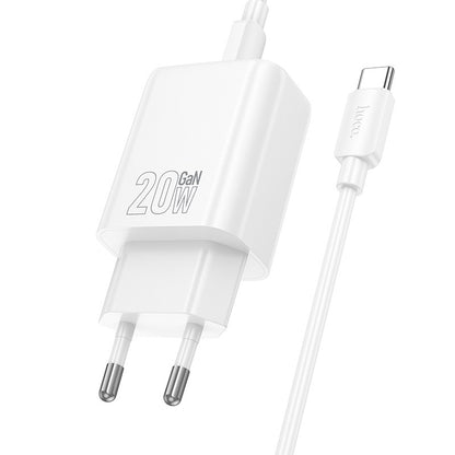 Įkroviklis Hoco N60 20W GaN USB-C + USB-C to USB-C cable 1.0m baltas Default Title