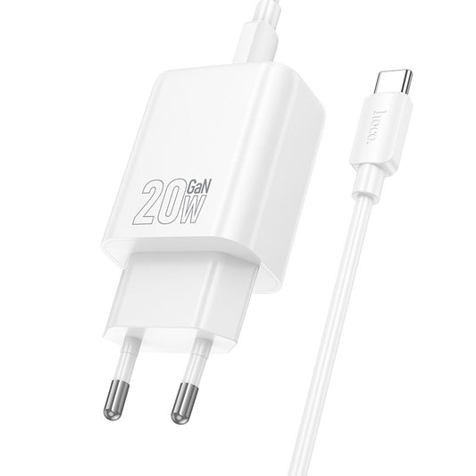 Įkroviklis Hoco N60 20W GaN USB-C + USB-C to USB-C cable 1.0m baltas Default Title