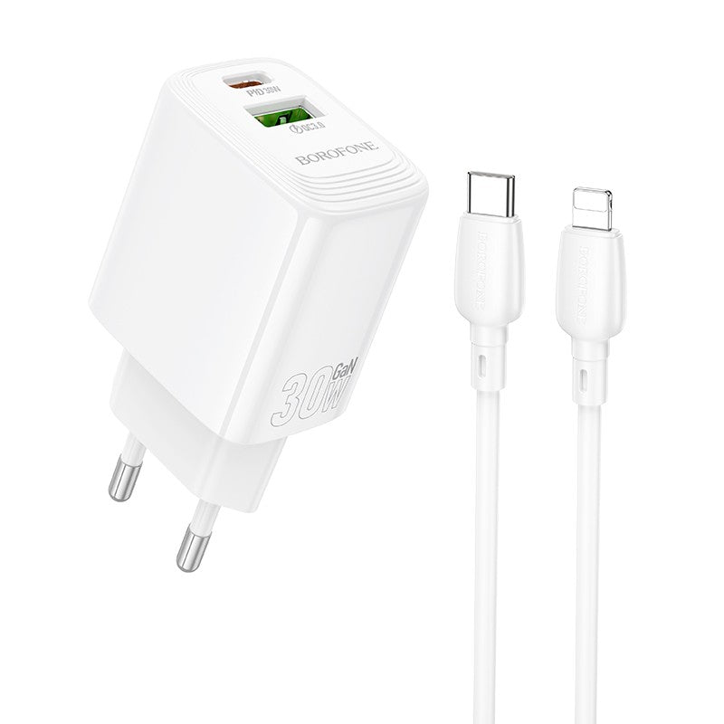 Įkroviklis Borofone BN29 30W USB-C/USB-A + USB-C to Lightning cable 1.0m baltas Default Title