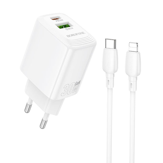 Įkroviklis Borofone BN29 30W USB-C/USB-A + USB-C to Lightning cable 1.0m baltas Default Title