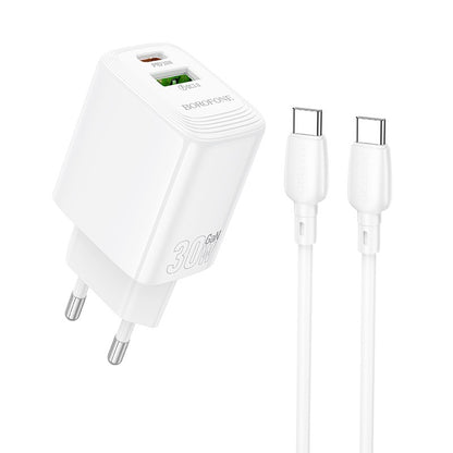 Įkroviklis Borofone BN29 30W USB-C/USB-A + USB-C to USB-C cable 1.0m baltas Default Title