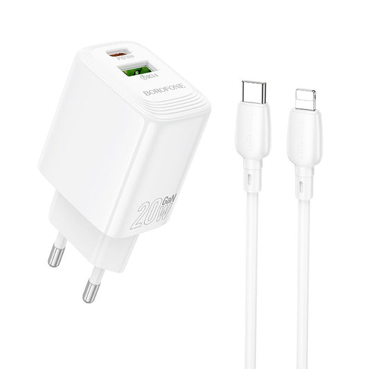 Įkroviklis Borofone BN27 20W USB-C/USB-A + USB-C to Lightning cable 1.0m baltas Default Title