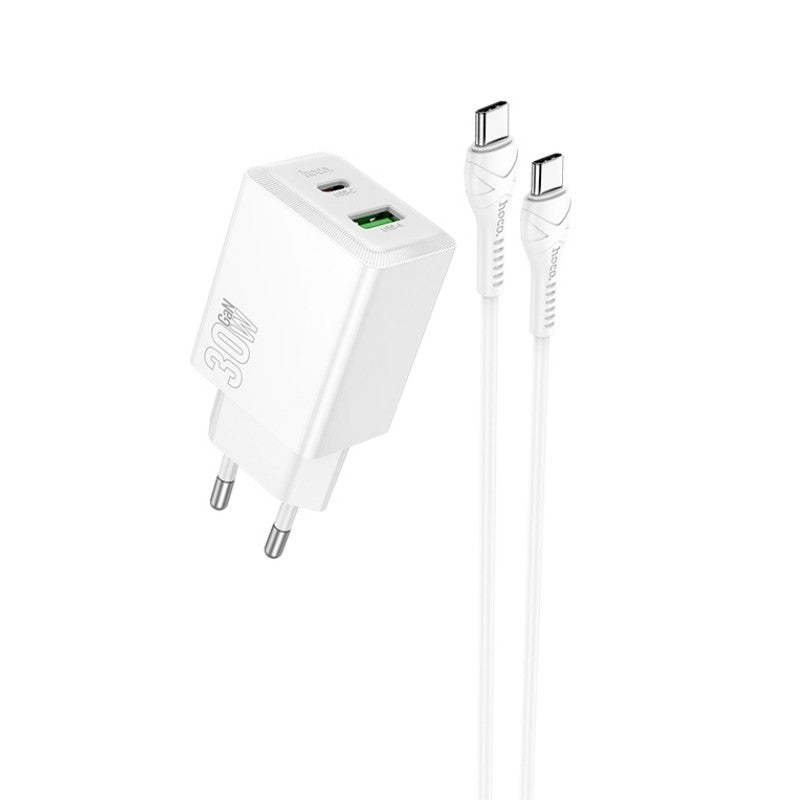 Įkroviklis Hoco N71 30W GaN USB-C/USB-A + USB-C to USB-C cable 1.0m baltas Default Title
