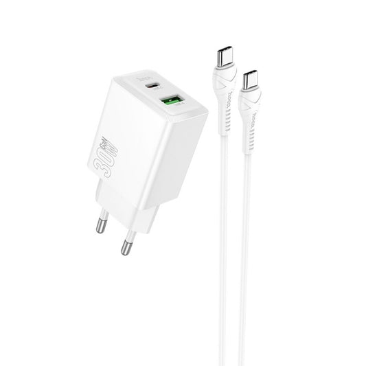 Įkroviklis Hoco N71 30W GaN USB-C/USB-A + USB-C to USB-C cable 1.0m baltas Default Title