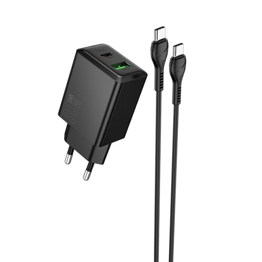 Įkroviklis Hoco N71 30W GaN USB-C/USB-A + USB-C to USB-C cable 1.0m juodas Default Title