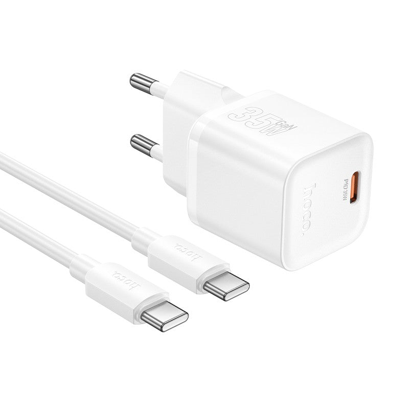 Įkroviklis Hoco N66 35W GaN USB-C/USB-A + USB-C to USB-C cable 1.0m baltas Default Title
