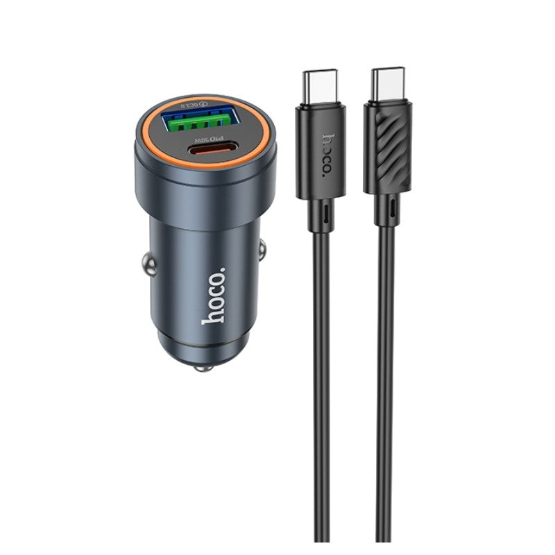 Automobilinis įkroviklis Hoco Z57A 30W USB-C/USB-A + USB-C to USB-C cable 1.0m pilkas Default Title