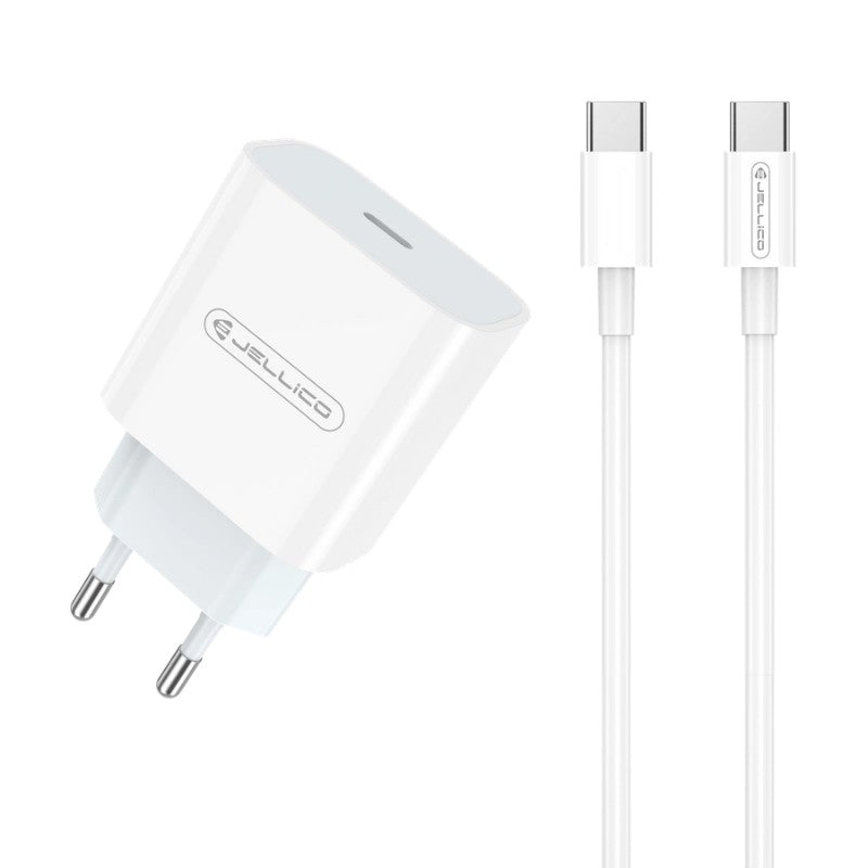Įkroviklis Jellico AK180 20W USB-C + USB-C to USB-C cable 1.0m baltas Default Title