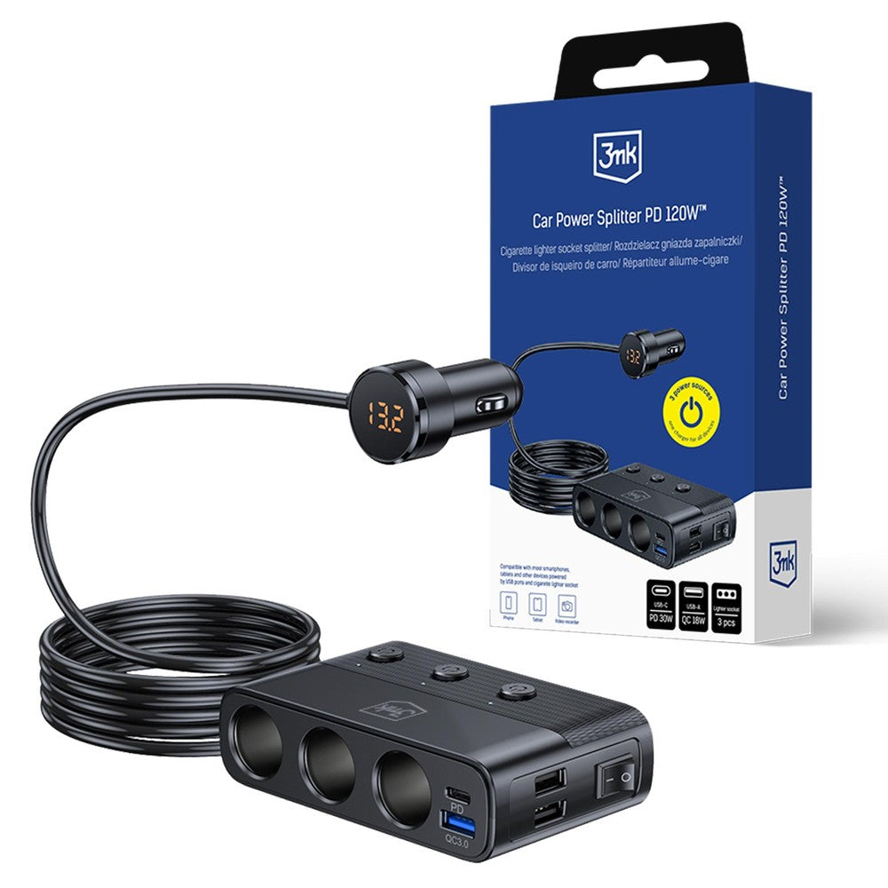 Automobilinis įkroviklis 3mk Car Power Splitter 120W 3xUSB-A/USB-C/3xDC Default Title