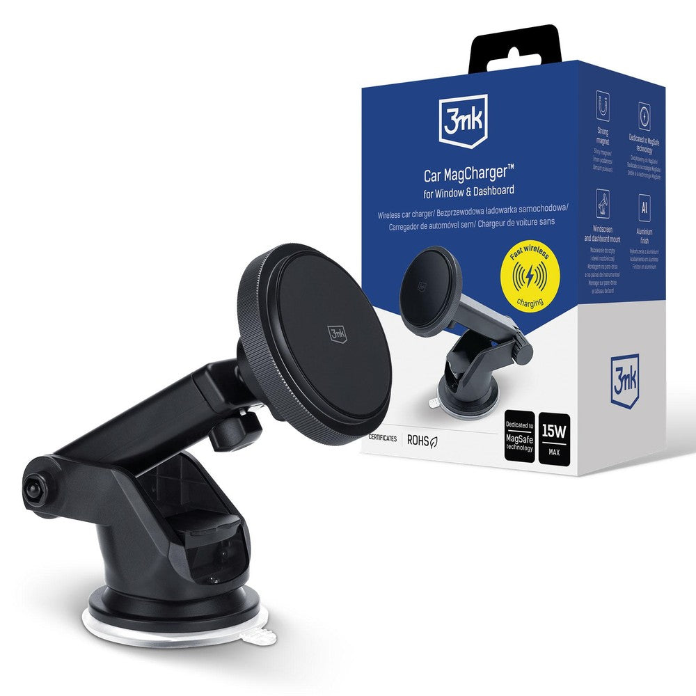 Automobilinis laikiklis-įkroviklis 3mk Car MagCharger 15W (windshield/dashboard) juodas Default Title