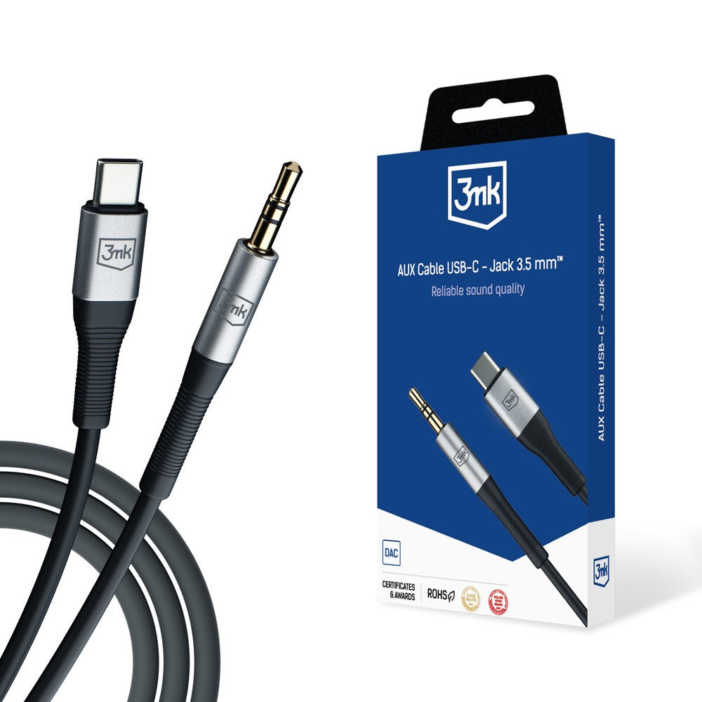 Audio kabelis 3mk USB-C to 3,5mm 1.0m juodas Default Title