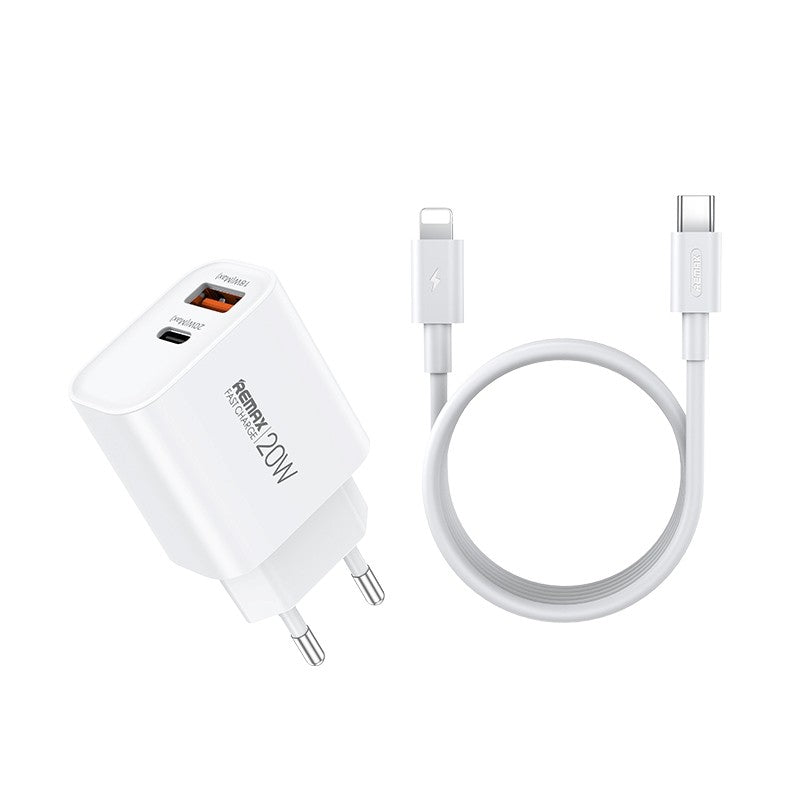 Įkroviklis Remax RP-U120 20W USB-C/USB-A + USB-C to Lightning cable 1.0m baltas Default Title