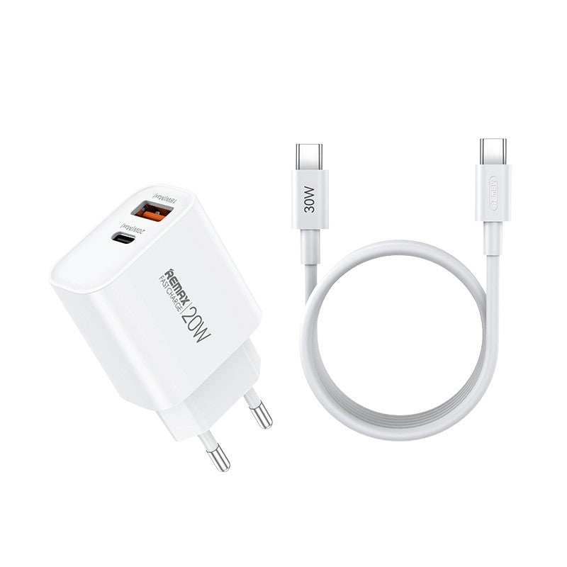 Įkroviklis Remax RP-U120 20W USB-C/USB-A + USB-C to USB-C cable 1.0m baltas Default Title