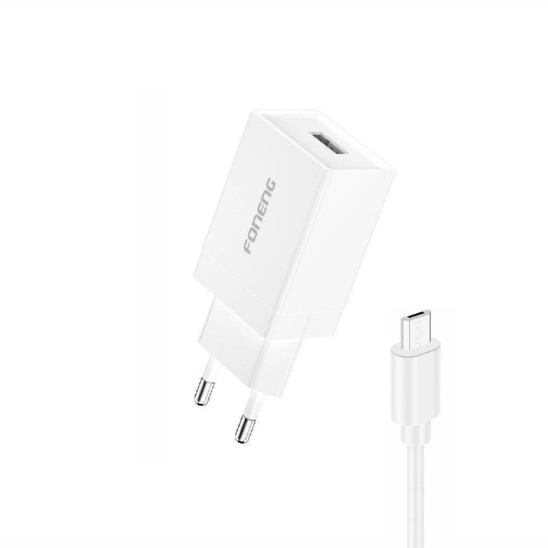 Įkroviklis Foneng K210 2.1A USB-A + USB-A to MicroUSB cable 1.0m baltas Default Title