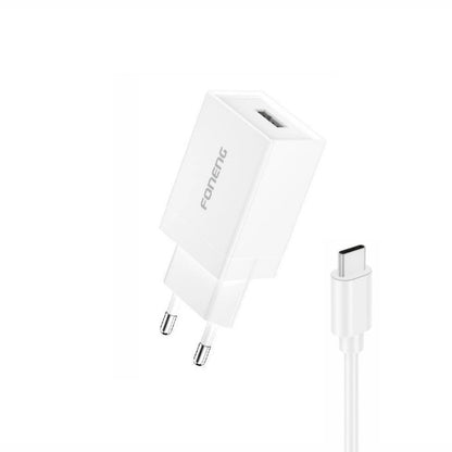 Įkroviklis Foneng K210 2.1A USB-A + USB-A to USB-C cable 1.0m baltas Default Title