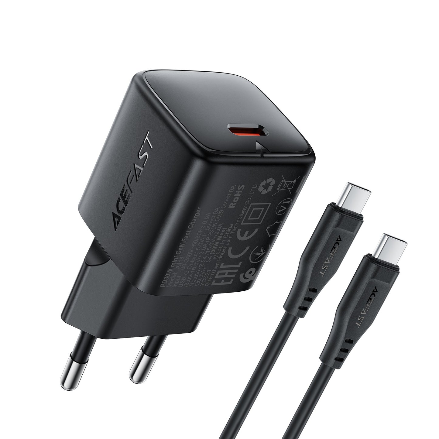 Įkroviklis Acefast A118 30W GaN USB-C + USB-C to USB-C cable 1.2m juodas Default Title