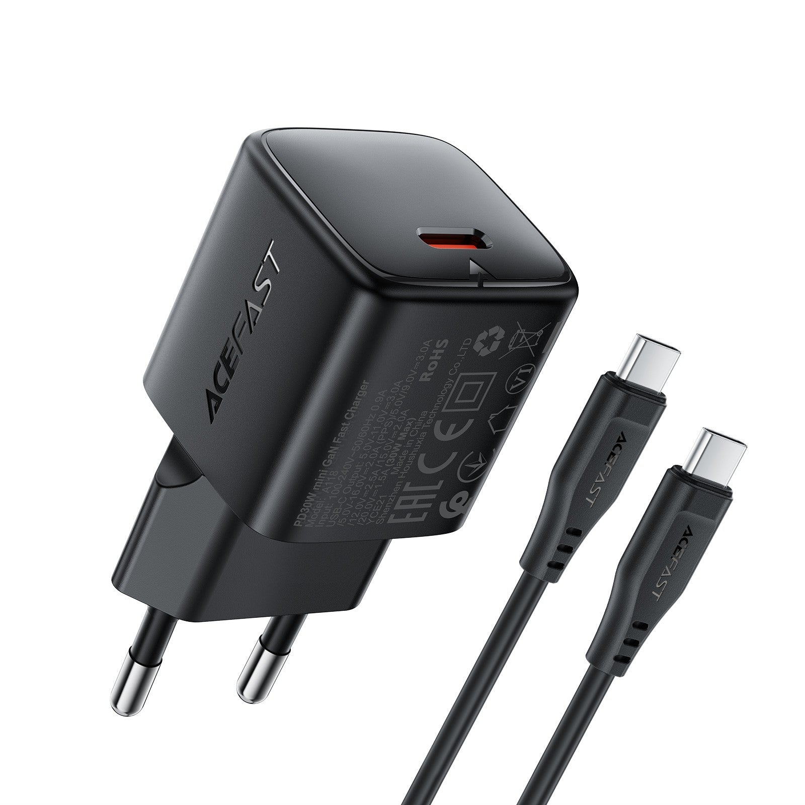 Įkroviklis Acefast A118 30W GaN USB-C + USB-C to USB-C cable 1.2m juodas Default Title