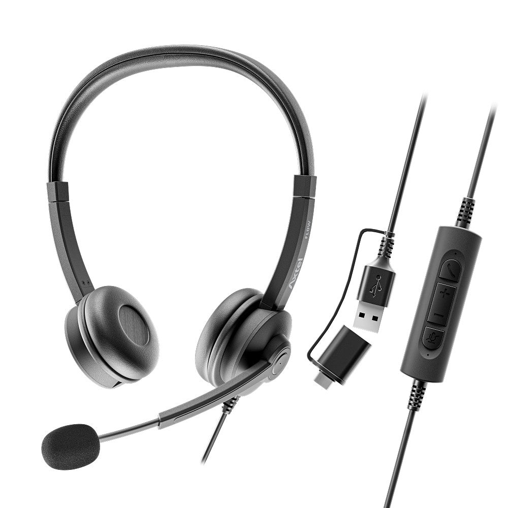 Ausinės su mikrofonu Axtel FLOW UC stereo USB-A/C juodos Default Title