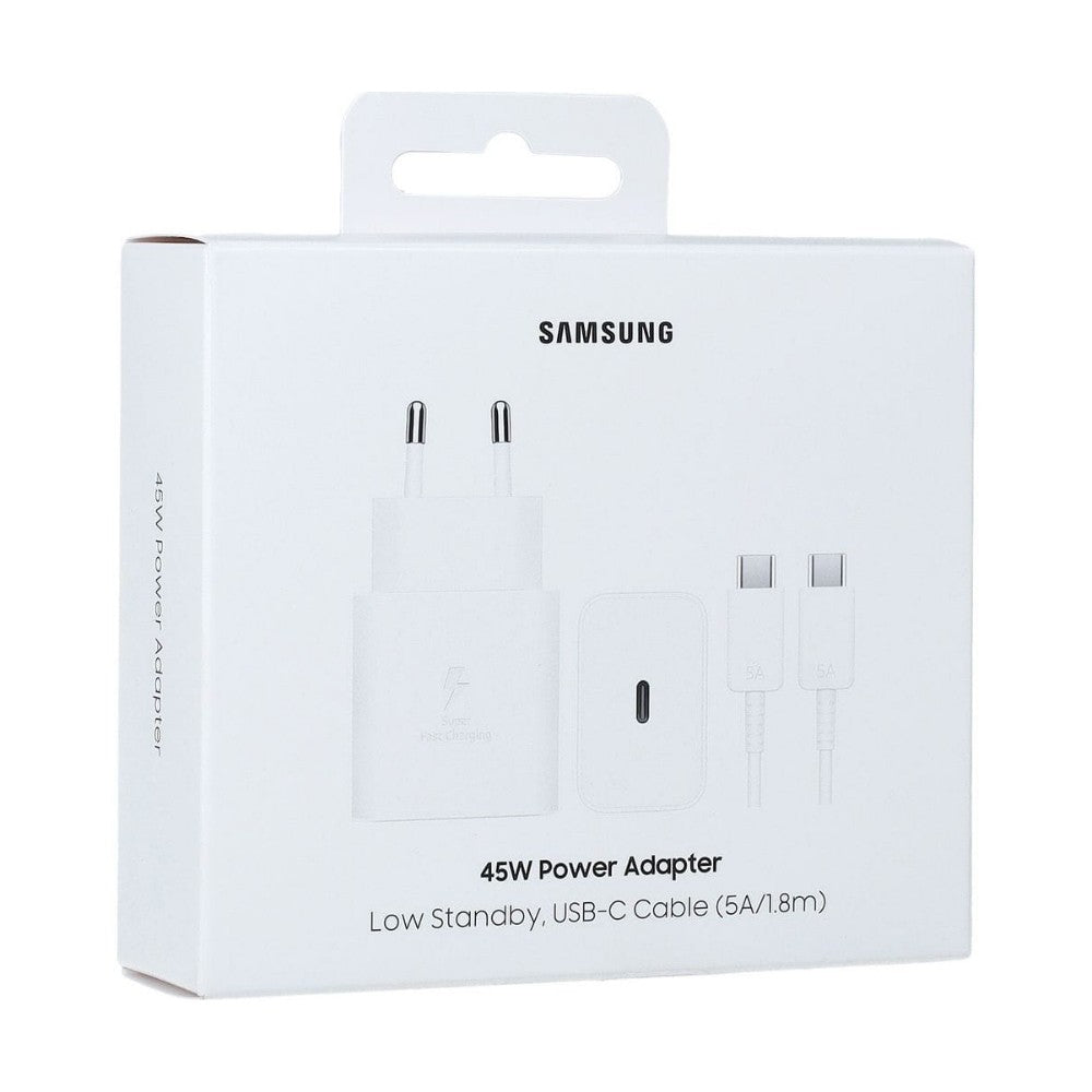 Įkroviklis Samsung EP-T4511XWEGEU 45W USB-C + USB-C to USB-C cable 1.8m baltas Default Title