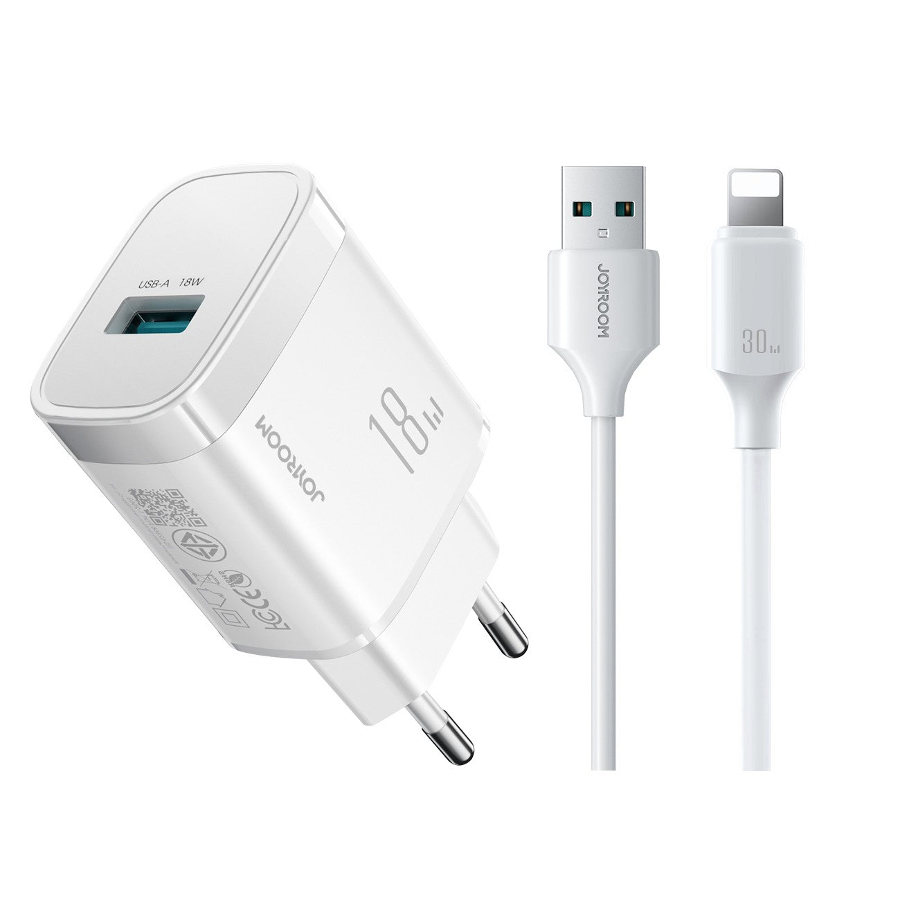 Įkroviklis Joyroom JR-TF4 18W USB-A + USB-A to Lightning cable 1.0m baltas Default Title