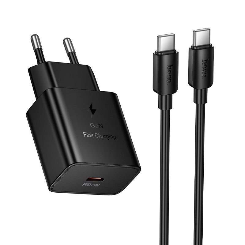 Įkroviklis Hoco N76 25W USB-C + USB-C to USB-C cable 1.0m juodas