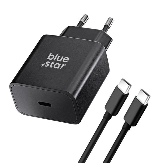 Įkroviklis Blue Star 25W USB-C + USB-C to USB-C cable juodas Default Title