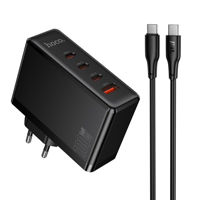 Įkroviklis Hoco N85 100W 3xUSB-C/USB-A + USB-C to USB-C 100W cable 2.0m juodas