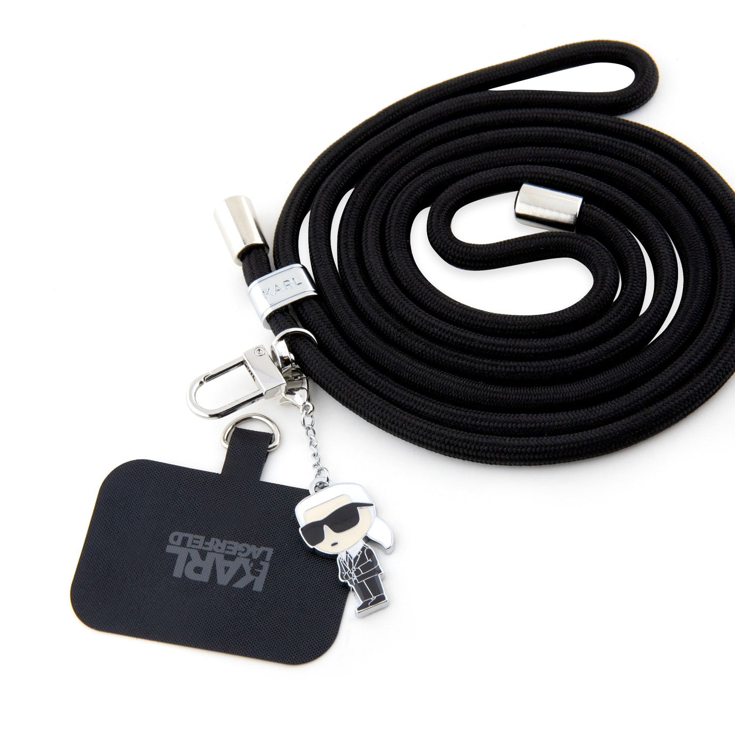Dirželis telefonui Karl Lagerfeld Universal Crossbody Strap Cord and Ikonik Pins juodas