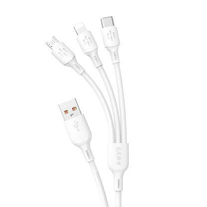 USB kabelis Dudao L8A-3in1 USB-A to USB-C/MicroUSB/Lightning 6A 1.2m baltas