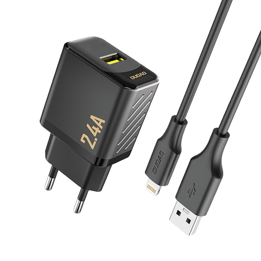 Įkroviklis Dudao A23L 12W USB-A + USB-A to Lightning cable 1.0m juodas