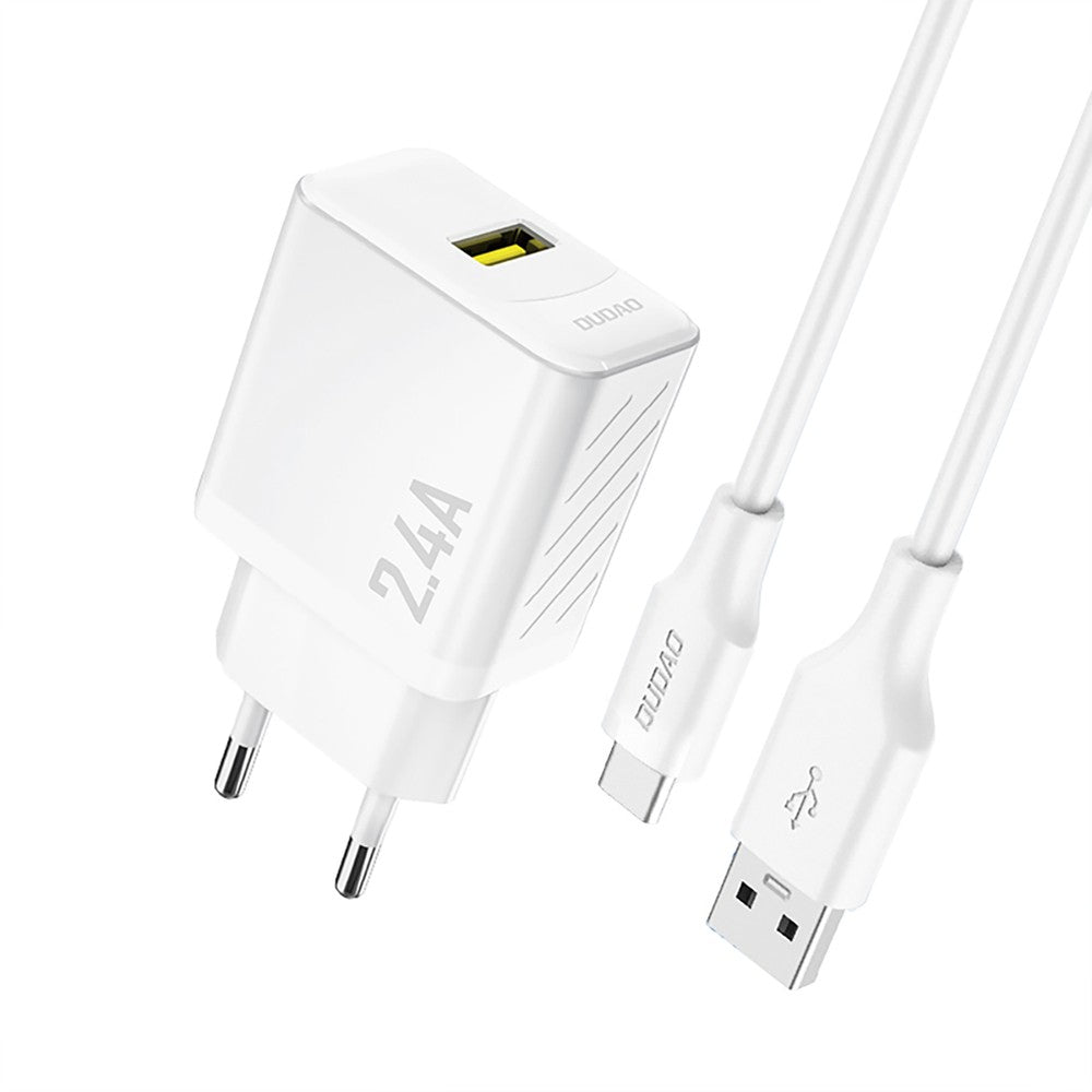 Įkroviklis Dudao A23T 12W USB-A + USB-A to USB-C cable 1.0m baltas