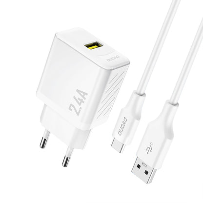Įkroviklis Dudao A23T 12W USB-A + USB-A to USB-C cable 1.0m baltas