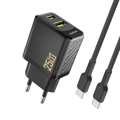 Įkroviklis Dudao A26TC GaN 25W USB-C/USB-A + USB-C to USB-C cable 1.0m juodas