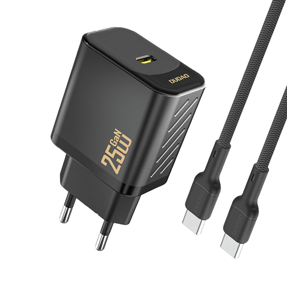 Įkroviklis Dudao A27C GaN 25W USB-C + USB-C to USB-C cable 1.0m juodas