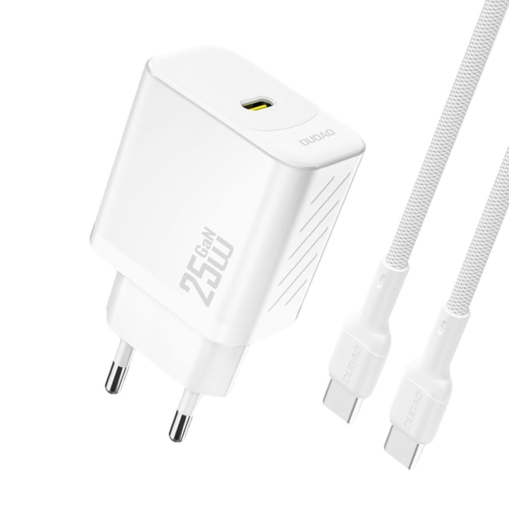 Įkroviklis Dudao A27C GaN 25W USB-C + USB-C to USB-C cable 1.0m baltas
