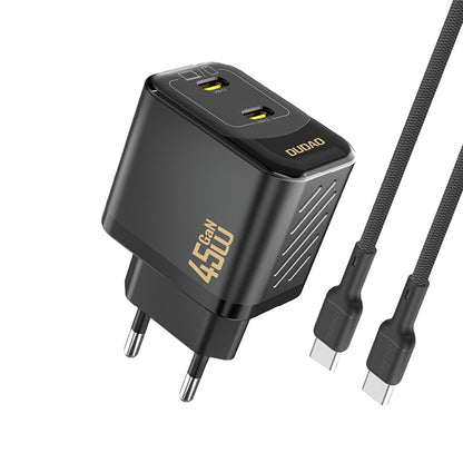 Įkroviklis Dudao A28PC GaN 45W 2xUSB-C + USB-C to USB-C cable 1.0m juodas