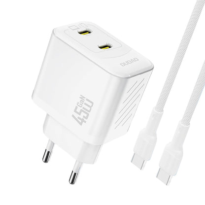 Įkroviklis Dudao A28PC GaN 45W 2xUSB-C + USB-C to USB-C cable 1.0m baltas