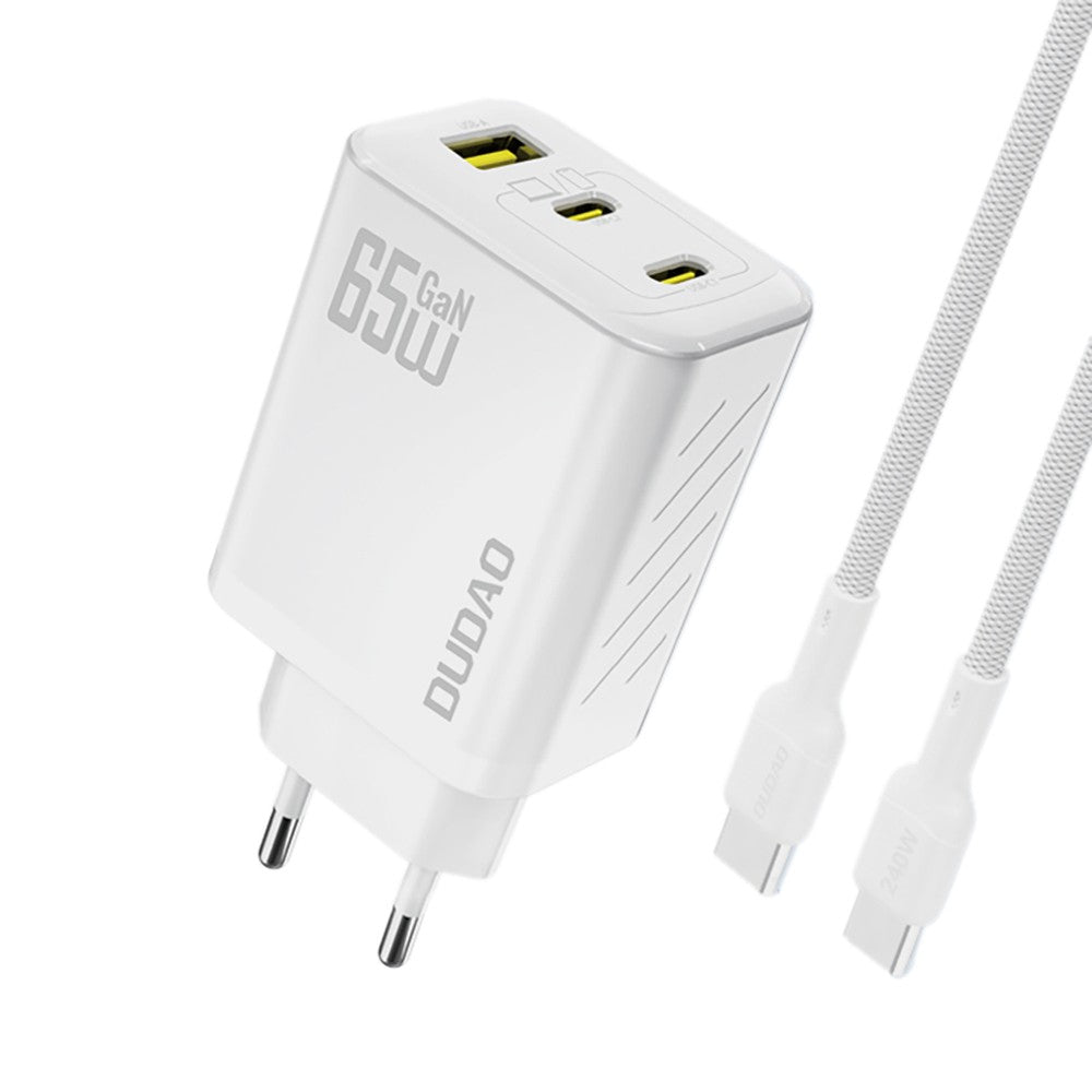 Įkroviklis Dudao A29C GaN 65W 2xUSB-C/USB-A + USB-C to USB-C cable 1.0m baltas