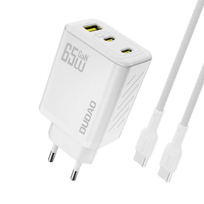 Įkroviklis Dudao A29C GaN 65W 2xUSB-C/USB-A + USB-C to USB-C cable 1.0m baltas