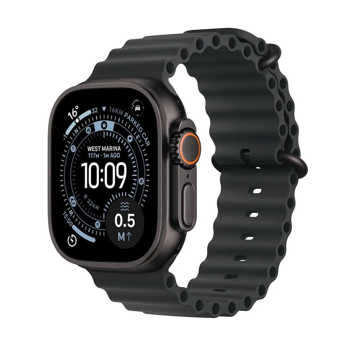 Apple Watch Ultra 3 GPS + Cellular 49mm Ocean Band M/L (Pažeista pakuotė) Black Titanium Case with Black Ocean Band