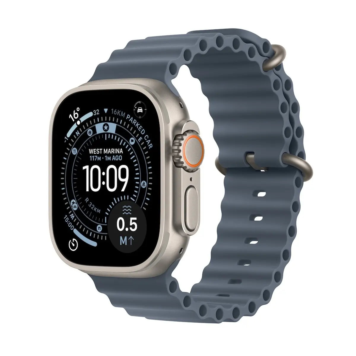 Apple Watch Ultra 3 GPS + Cellular 49mm Ocean Band M/L (Pažeista pakuotė) Natural Titanium Case with Anchor Blue Ocean Band