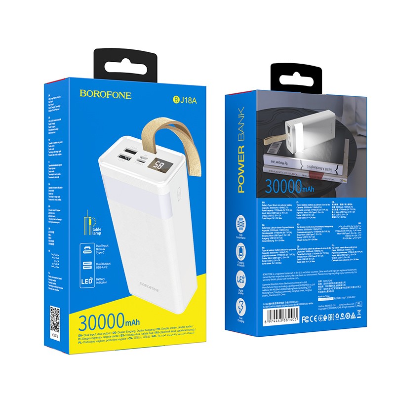 Išorinė baterija Power Bank Borofone BJ18A 2xUSB 2A 30000mAh balta Išorinės baterijos -   