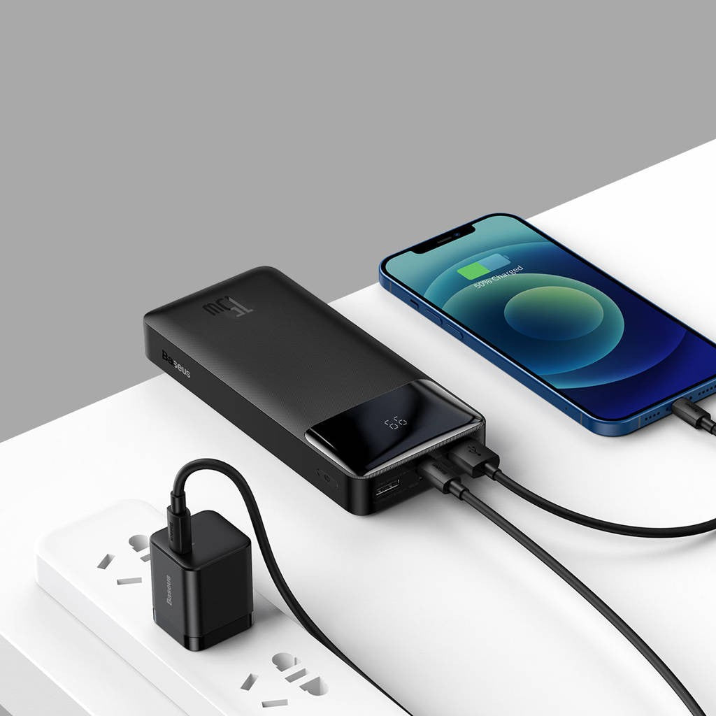 Išorinė baterija Power Bank Baseus Bipow Type-C PD+2xQuick Charge 3.0 15W 20000mAh su ekranu juoda PPBD050101 Išorinės baterijos -   