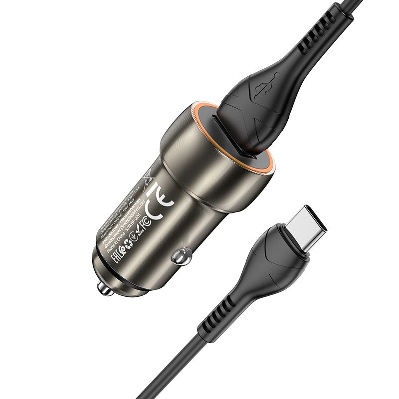 Automobilinis įkroviklis Hoco Z46 USB-A 18W QC3.0 + Type-C pilkas Automobiliniai įkrovikliai -   